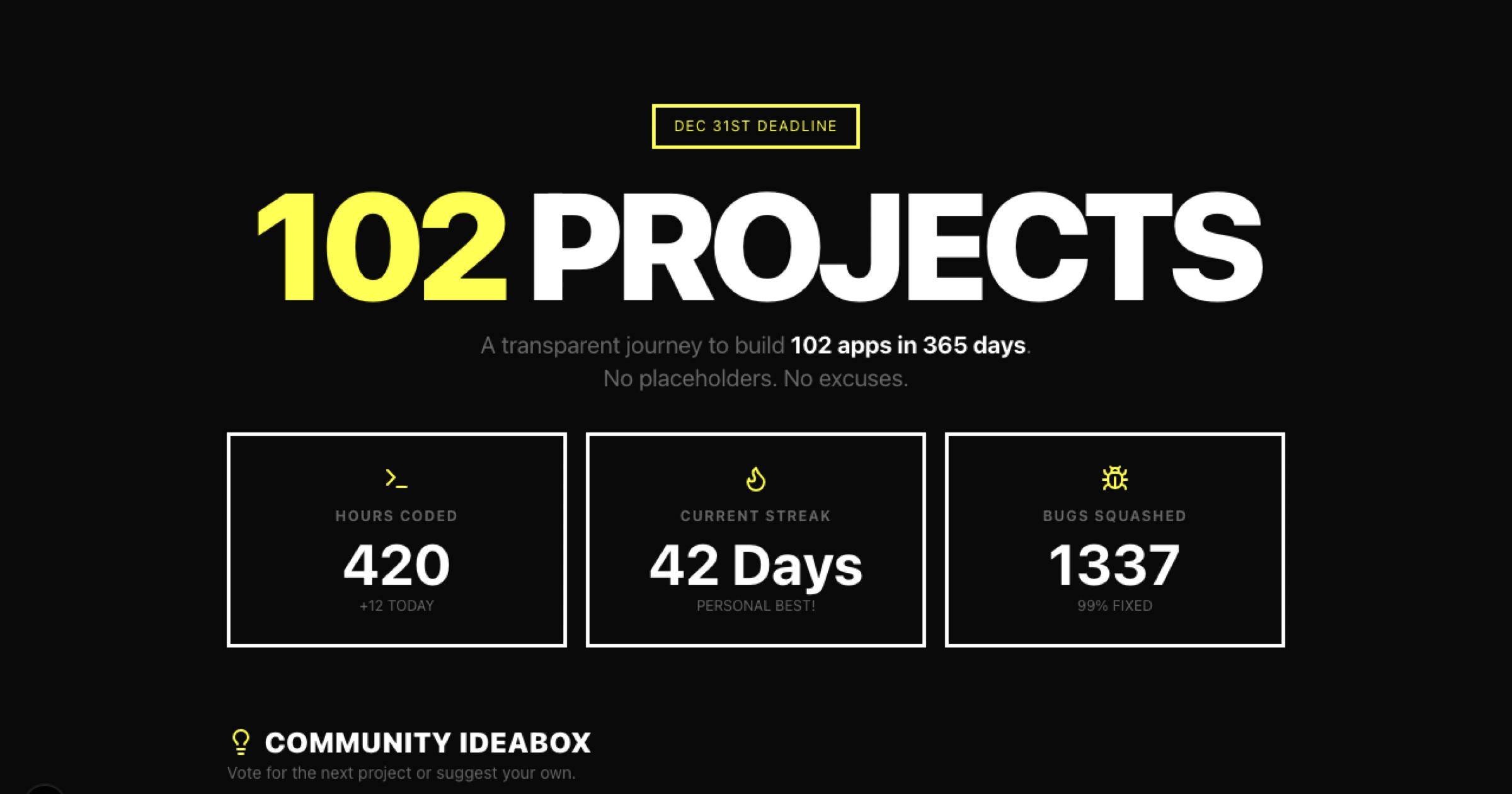 102 Projects in 365 Days — A Building in Public Code Challenge